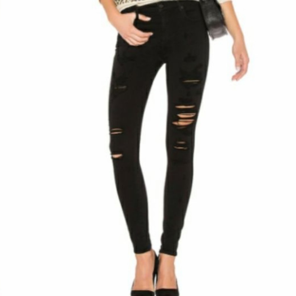 Agolde High Rise Skinny Black Distressed - 26